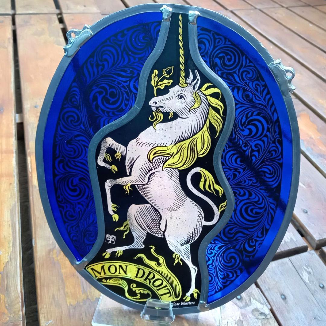ステンドグラス Unicorn ユニコーン青の大判 グラスマスターズ社