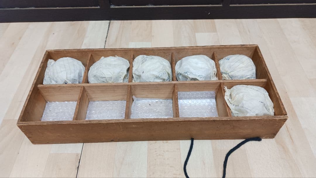 古伊万里　染付　向付　蕎麦猪口　八角窓絵花幾何学文様　6客　共箱　明治14年