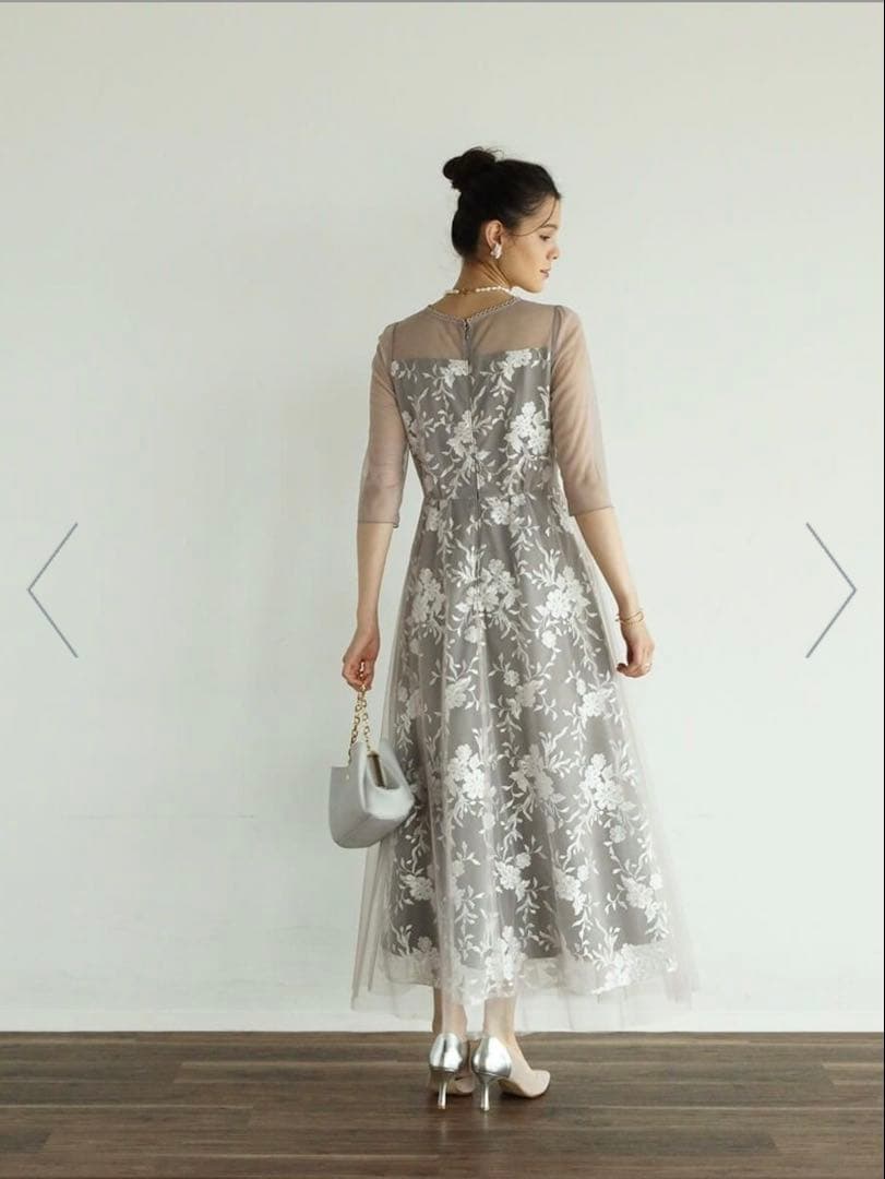 【SALE】Rire Fete ボタニカル刺繍チュールドレス38