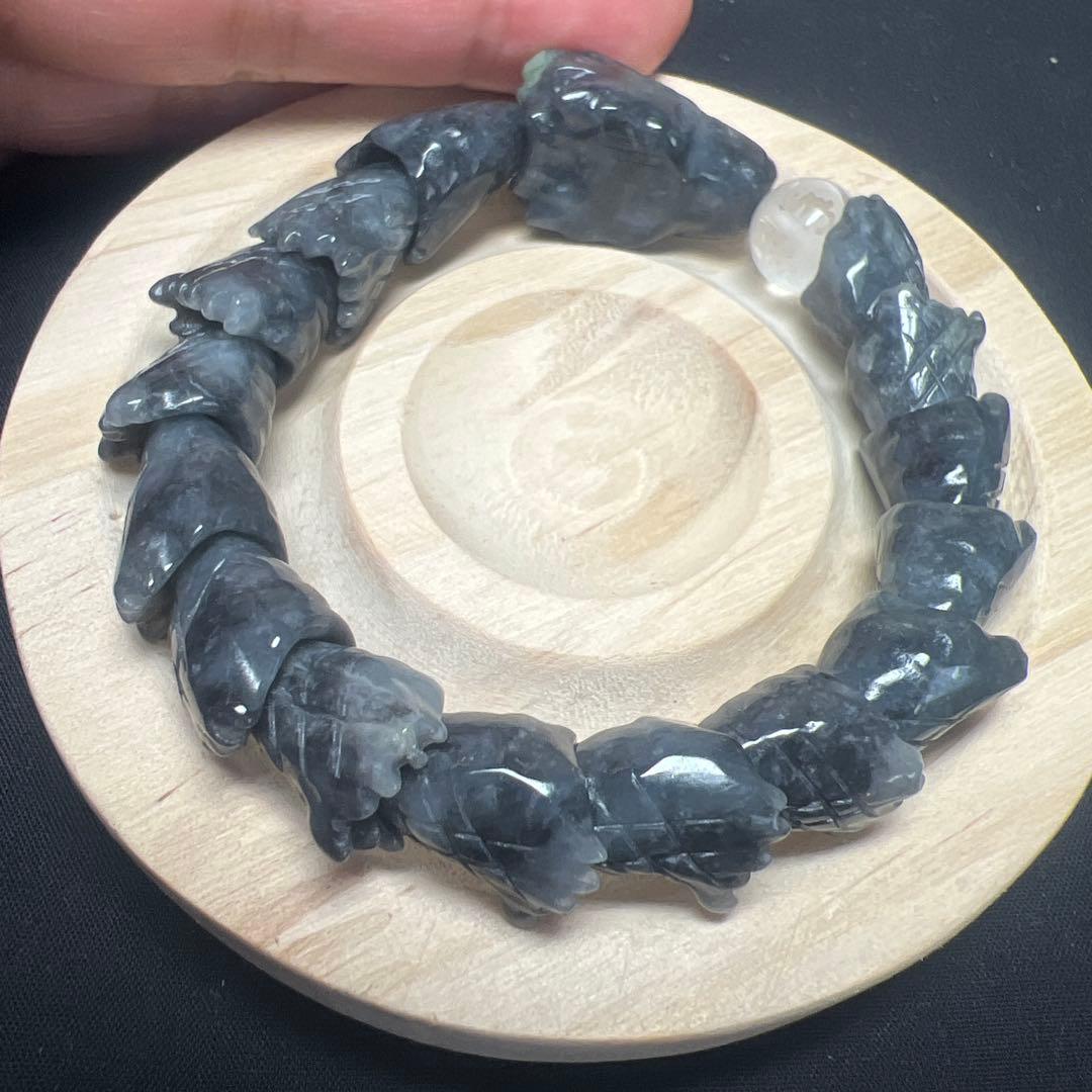 六字真言水晶&黒翡翠龍神ブレスレット