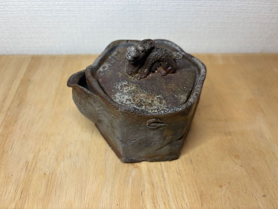 53.備前焼 宝瓶 登り窯 龍 りゅう リュウ 6角 手びねり 急須