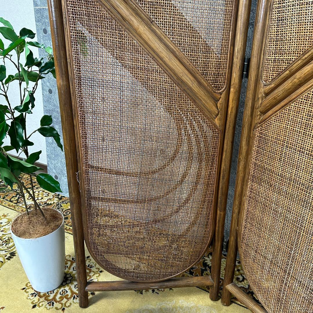 てらみ꧁籐家具꧂ラタン4連パーテーション ブラインド 間仕切り 昭和レトロ