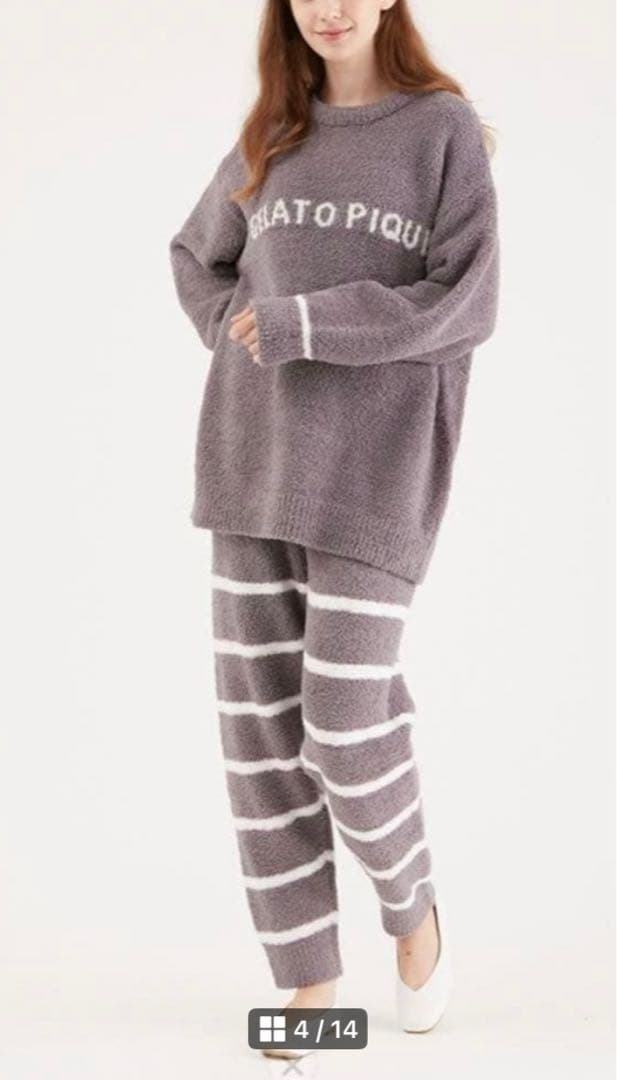 新品　ジェラートピケ　ルームウェア　上下セット　グレー　ロゴ　ボーダー　パンツ