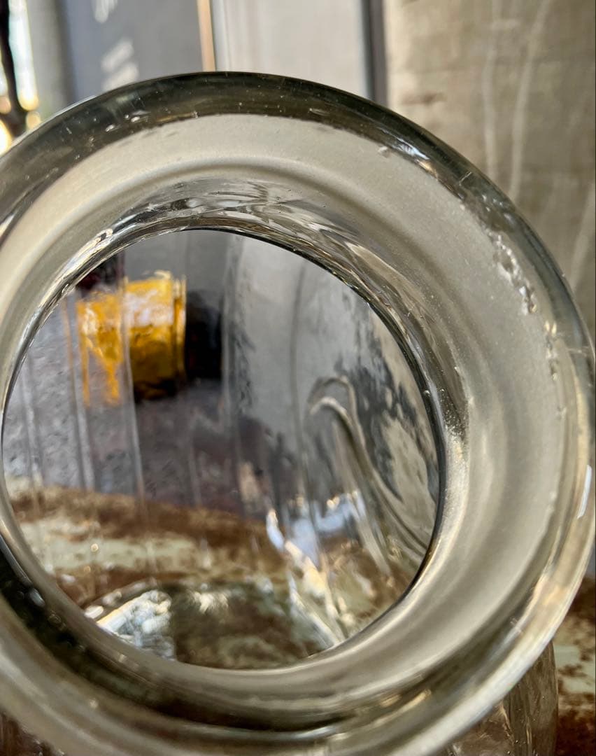 レトロ　猫ビン　でんでん太鼓　飴屋瓶　菓子瓶　アンティーク　ガラス　ガラス蓋付き