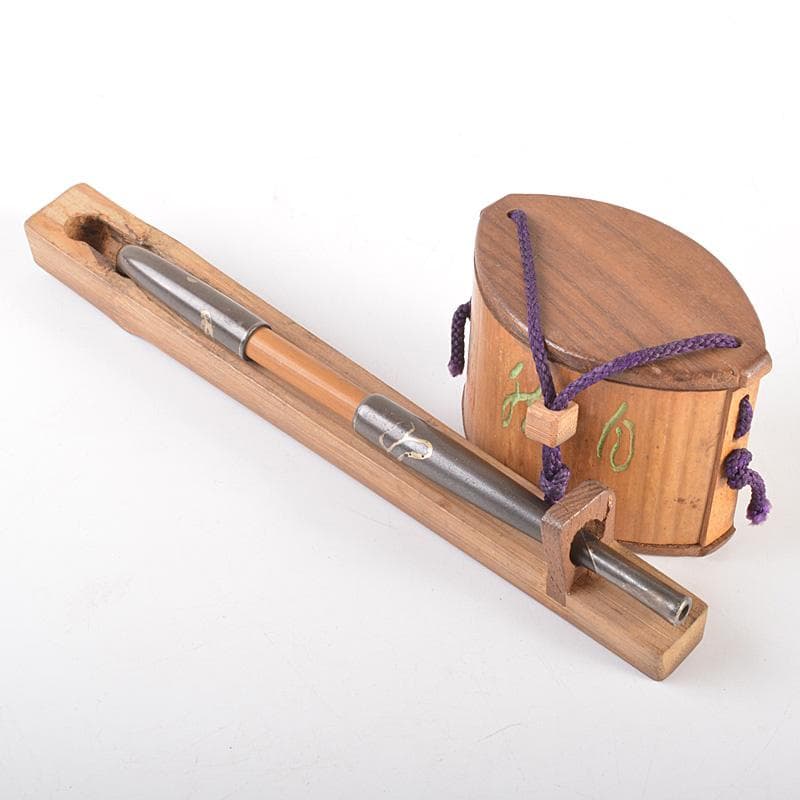 時代提げ物　喫煙具　煙管　キセル　古竹漢詩刻　煙管入　煙草入　M　R7533