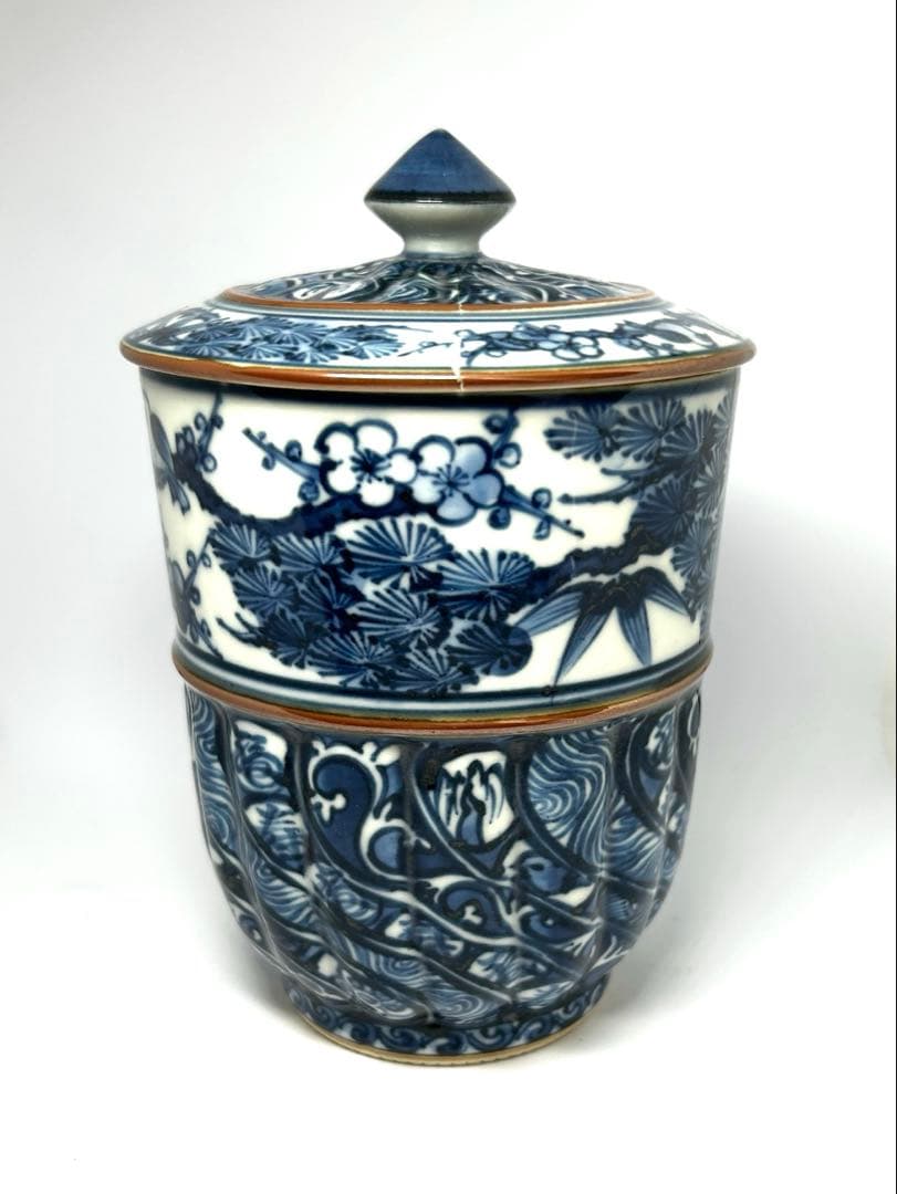 【希少名工】京焼 三代目 加藤利昌 作 祥瑞写 蓋付湯呑 共箱付　蓋に亀裂