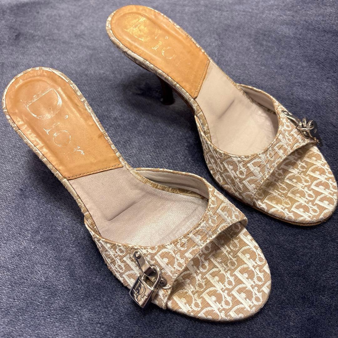 Dior ディオール ミュール 南京錠 鍵 チャーム トロッター 茶色 35.5