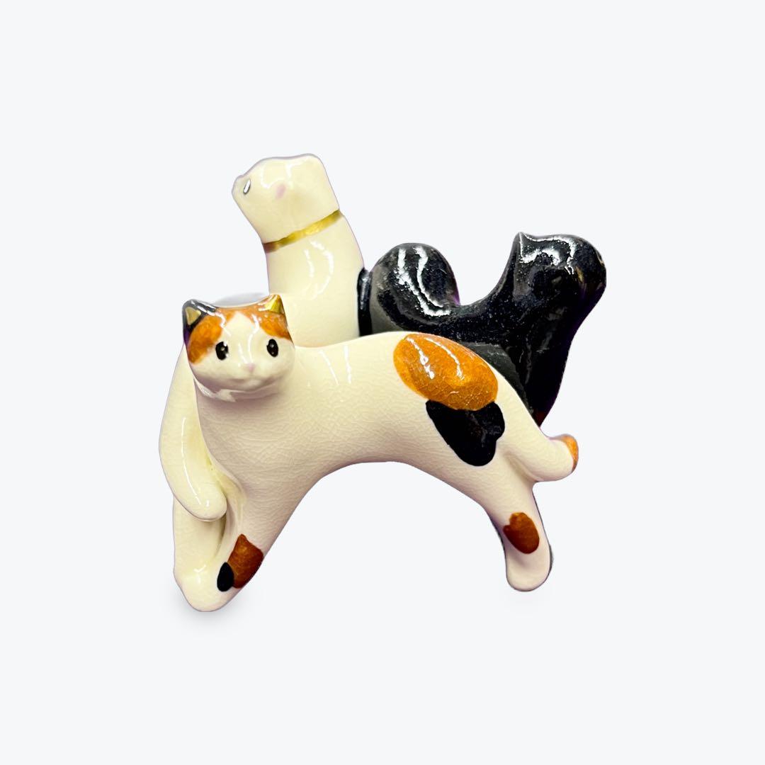 茶道具　三つ猫蓋置　今岡三四郎