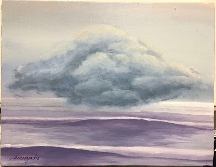 油絵 海 雲 紫