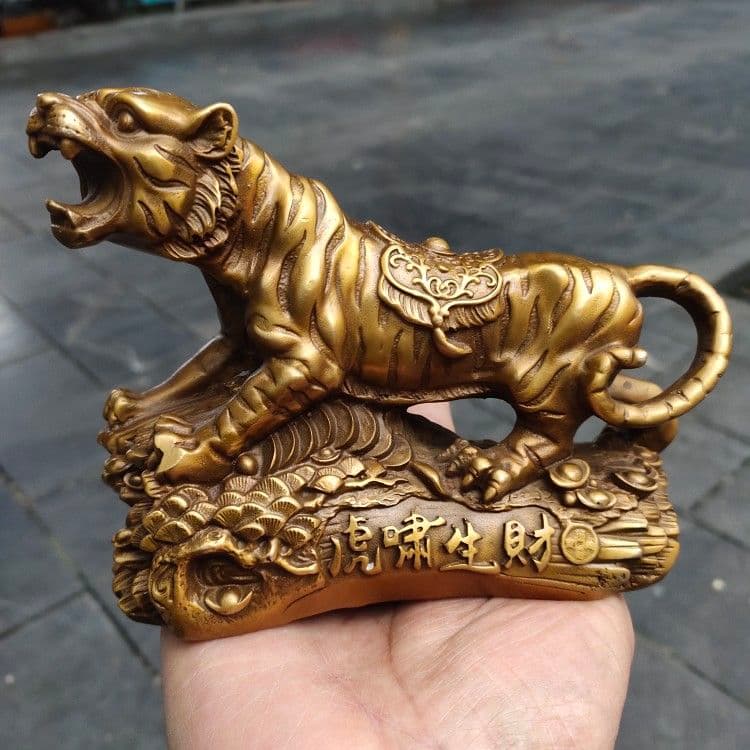 銅制 干支虎 虎嘯生財 家庭 事務室 机面 置物 装飾品 現代工芸品