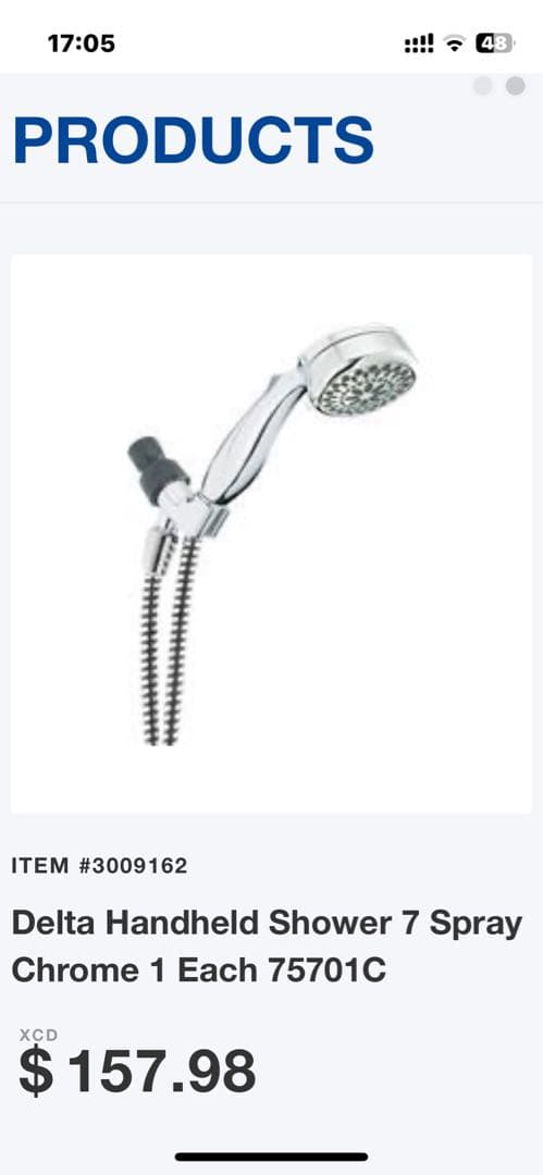【未使用品】DELTA シャワーヘッド 7種類の設定　ロスのホームデポで購入品