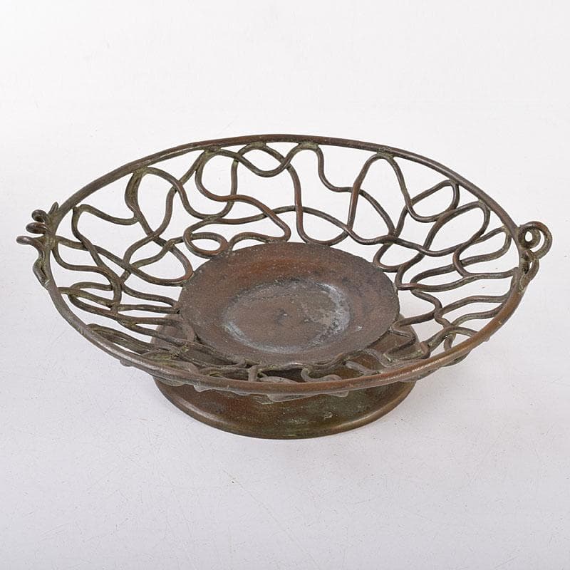 金工師　加茂霊峰造　蝋型鋳銅　果物器　盛器　共箱　M　R8054