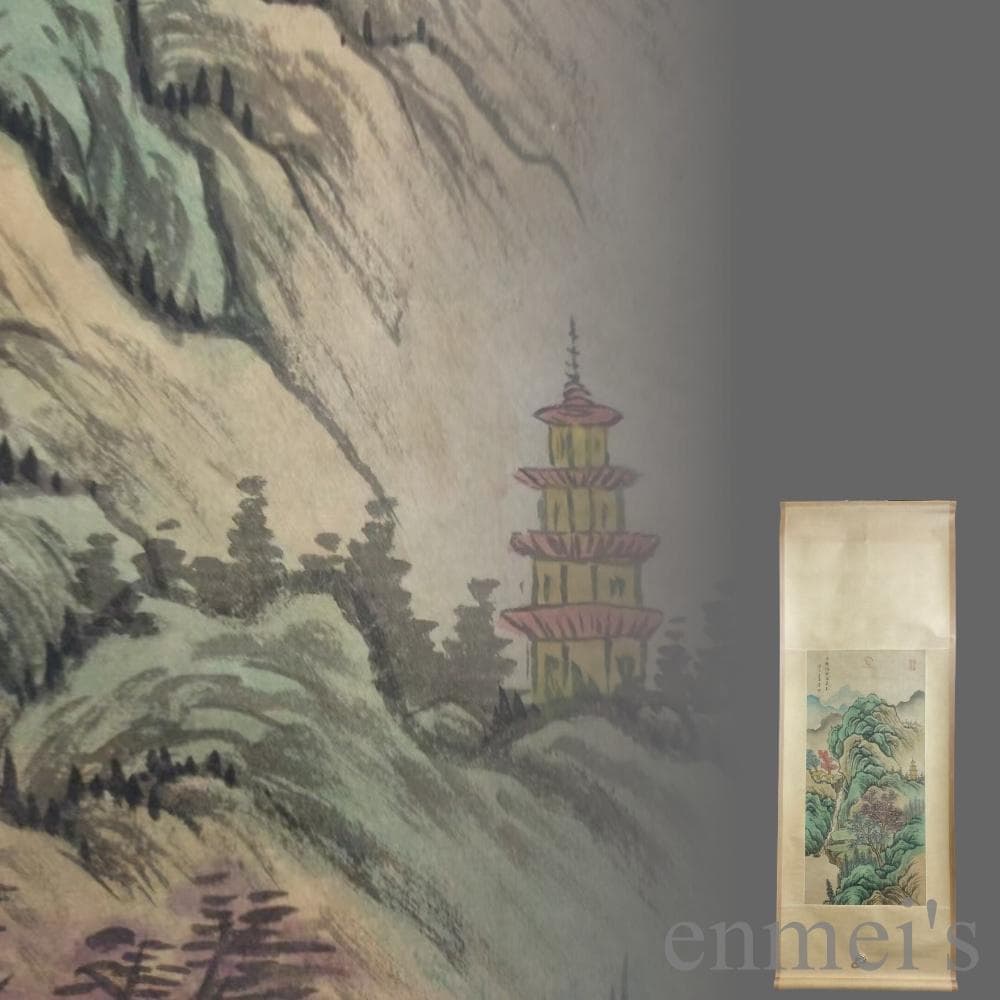 中国古美術.唐寅款.山水画.宣紙画.三尺手描き.肉筆.掛け軸.絵画.書道.水墨画