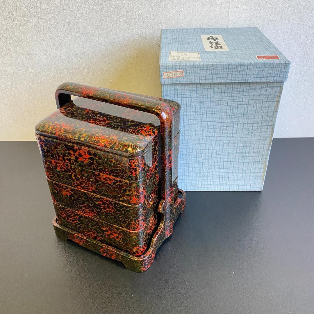 津軽塗 漆器 重箱 5.5手提げ四段 漆塗 天然木 外箱 未使用品