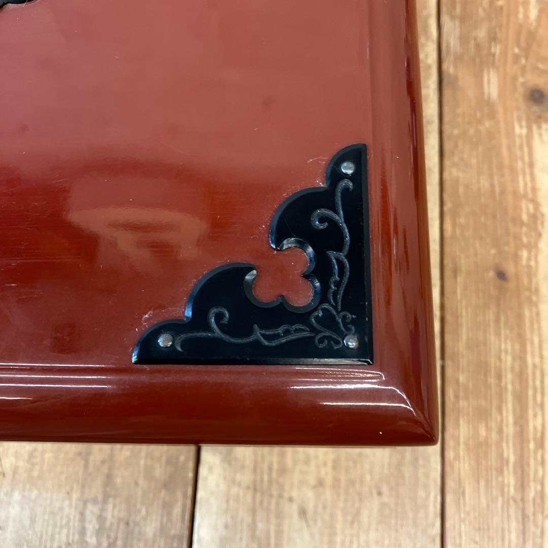 昭和レトロ 仙台箪笥 漆塗り 朱塗 木製 竜金具 文箱 硯箱 習字箱 書類ケース