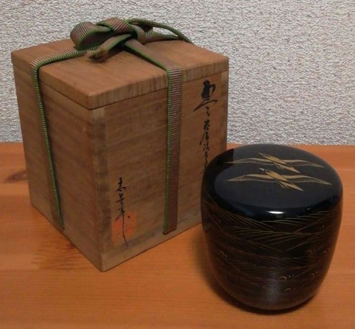 前志芸男作　沈金　波千鳥　蒔絵　共箱　共布　茶道具