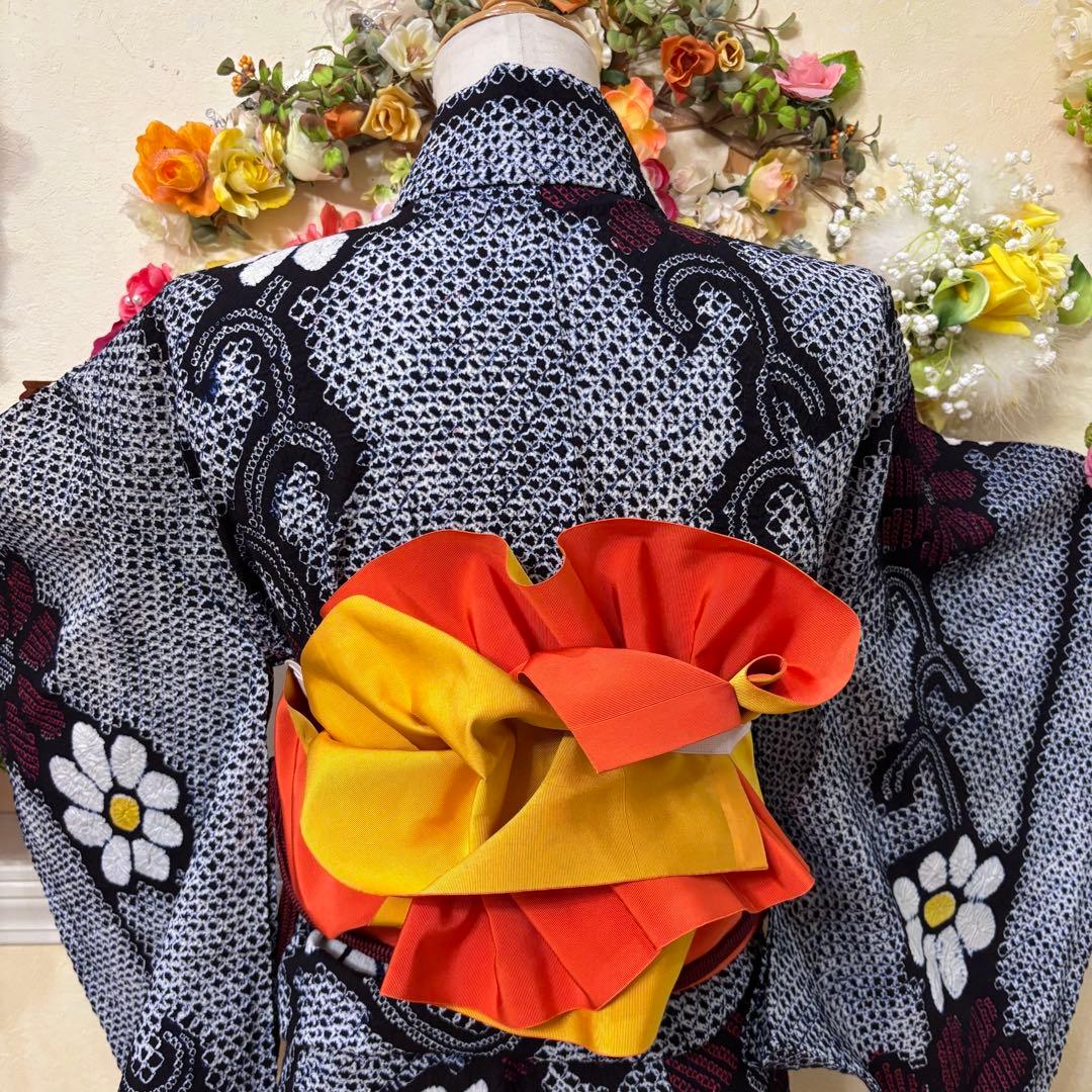 有松鳴海絞り伝統工芸❤️半幅帯レース つまみ細工ハンドメイド帯留め5点セット‼️秀品