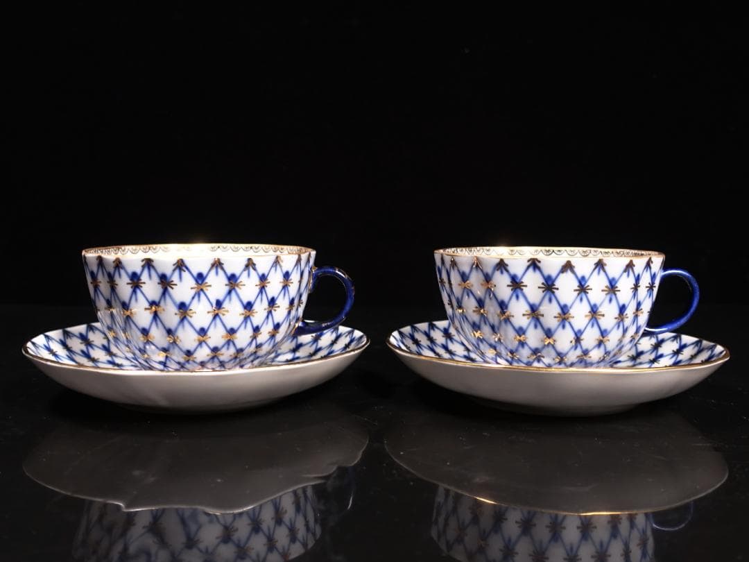 ロモノーソフ LOMONOSOV コバルトネット カップソーサー プレート ペア