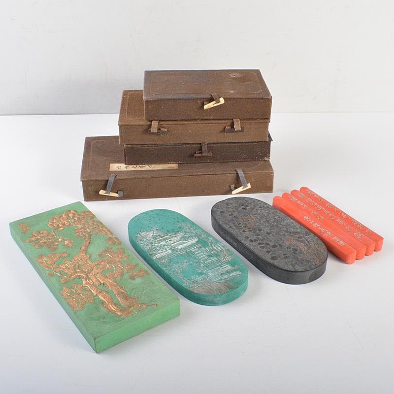 中国　書道具　楼閣山水文など　古墨　徽墨　4点まとめて　M　R7335