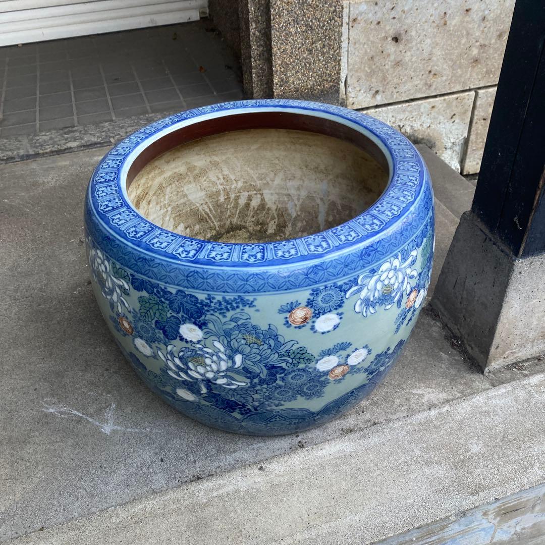 作名有り　染付草花文火鉢