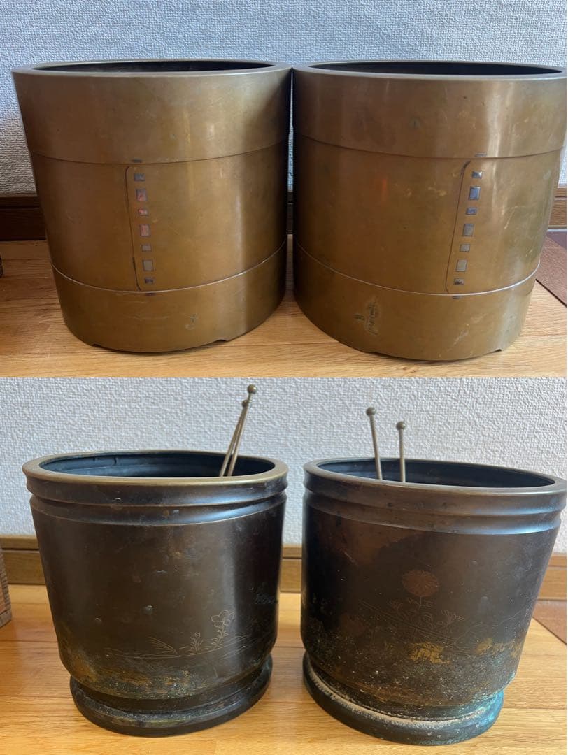 真鍮　火鉢　アンティーク雑貨　古道具　大正昭和レトロ　箱あり