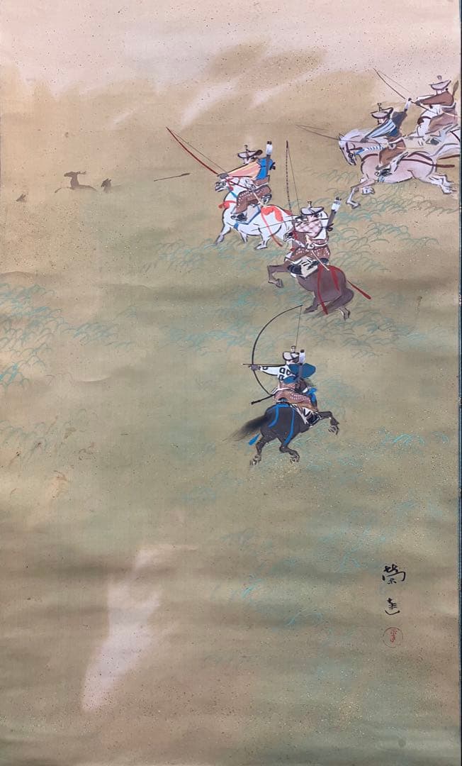 小山栄達【武者 図】絹本　掛軸　共箱