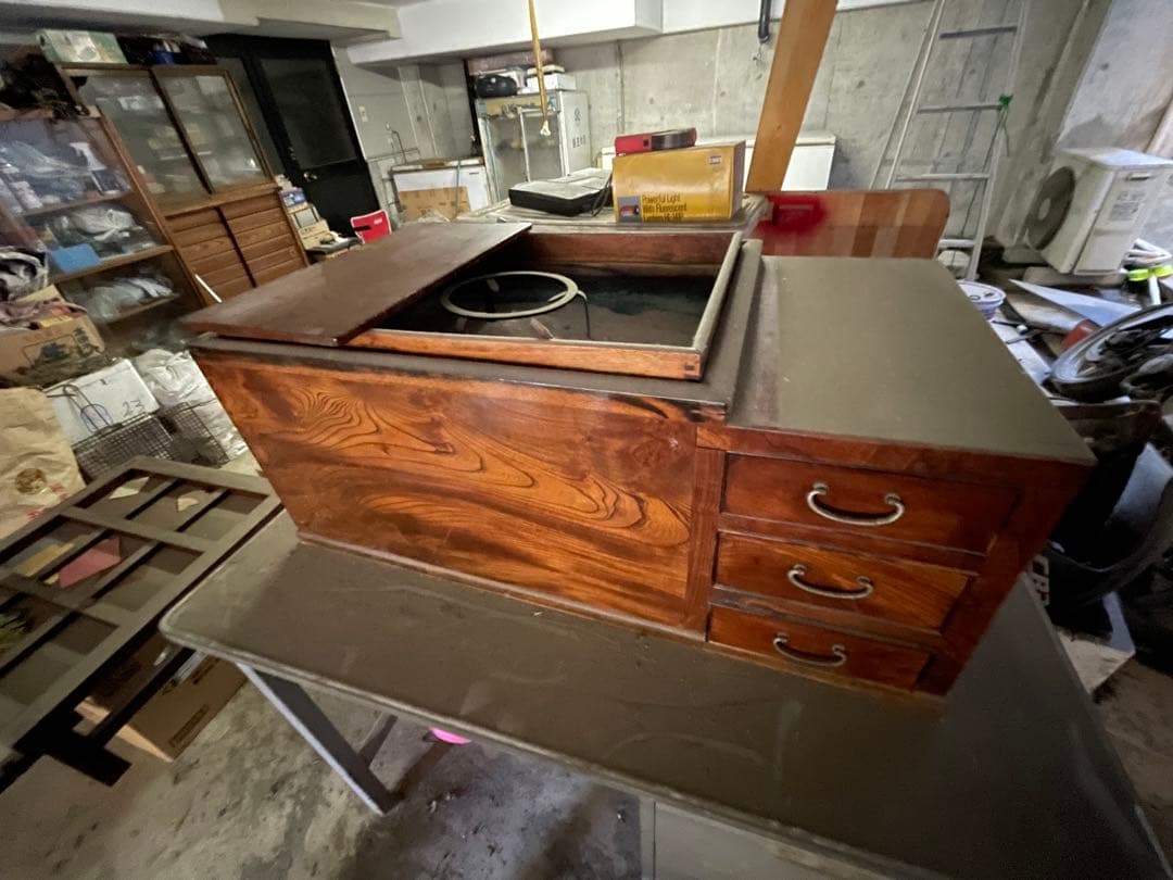 木製大型火鉢 引き出し3つ