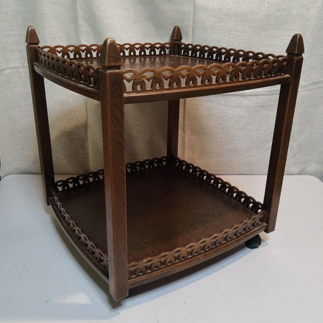 木製　移動式　多目的飾り棚　昭和中頃　民芸家具　横幅　奥行　大きめサイズ　花台