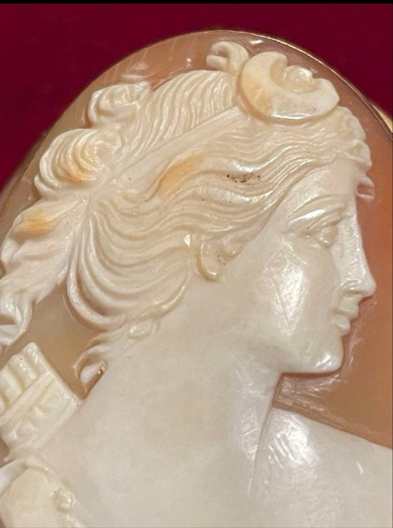 フランス　アンティーク　10金枠　アルテミス　ブローチ兼トップ