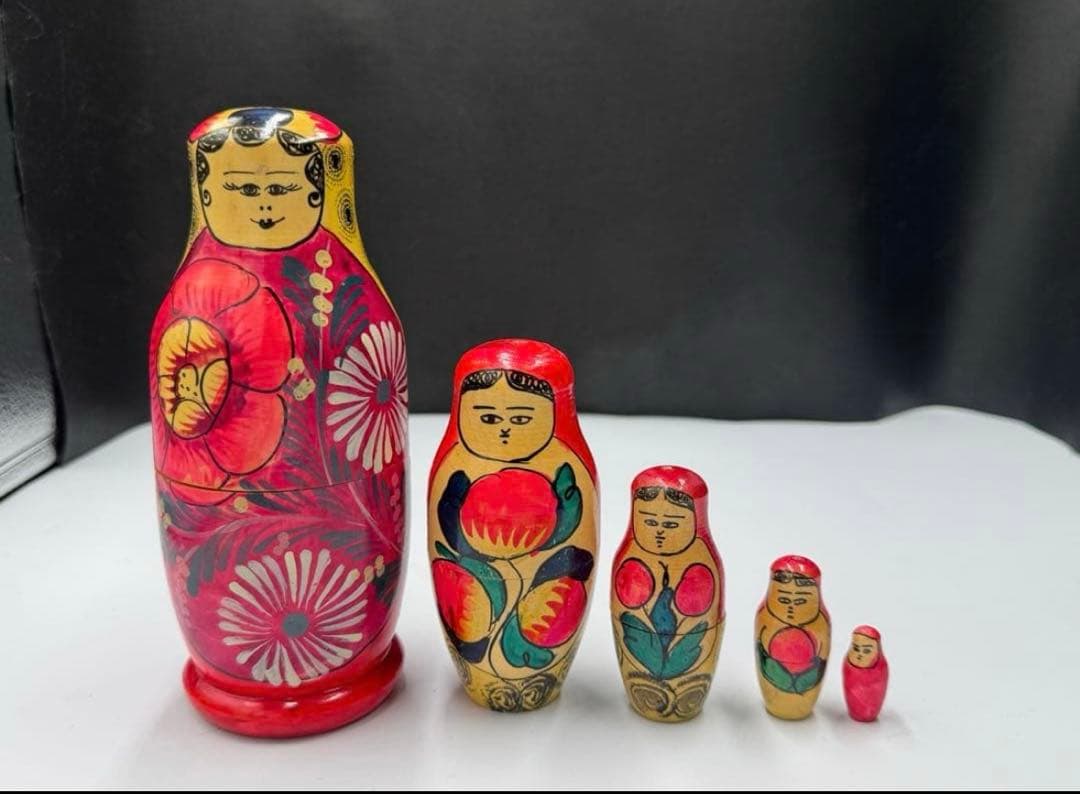激レア‼️ソビエト　アンティーク　初期のマイダン地方　マトリョーシカ　5組　現状