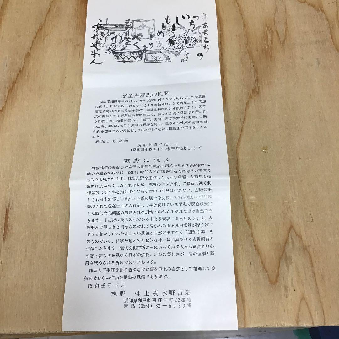 茶道具 茶碗 志野茶碗 御題  木 志野 拝土窯  水野古麦 造 共箱　N12C