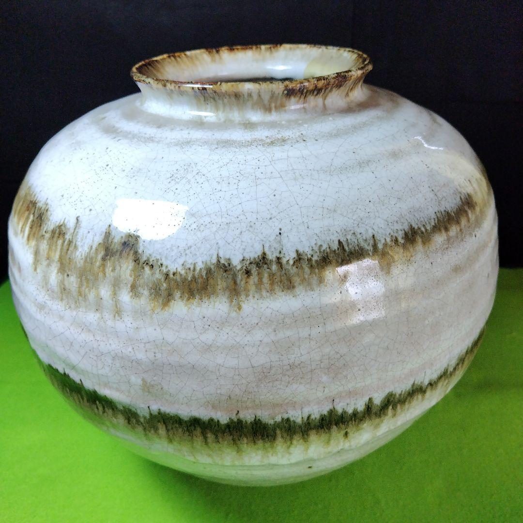 最終価格、レア親族の蔵出し品です十二代田原陶兵衛、萩焼白釉大壺共箱、栞、共布