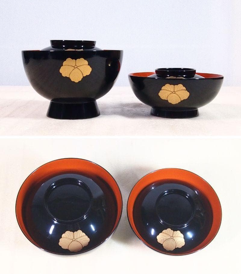 【未使用】輪島塗 熊野茂次 蔦蒔絵/蔦文 四つ椀5客 入れ子椀 布着本堅地 漆器