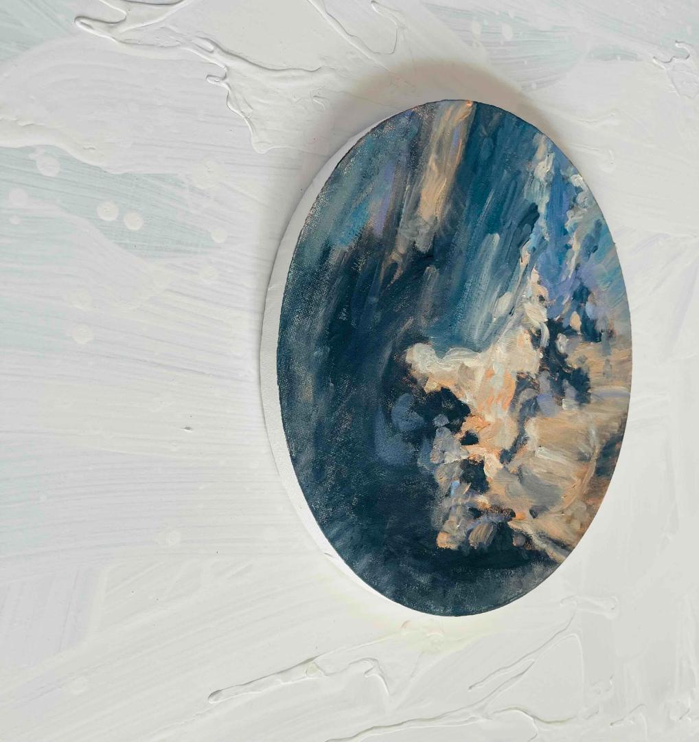 直径30㎝「空の様子２」油彩・絵画・原画・丸形・アートパネル