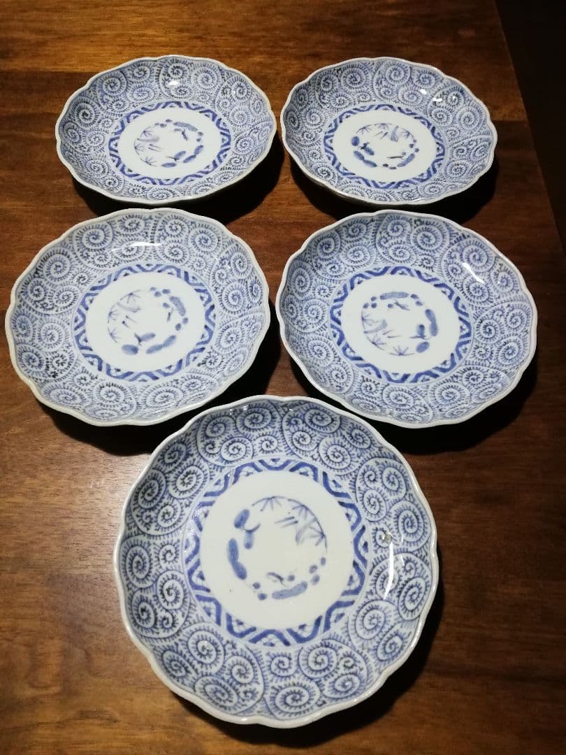 古伊万里(江戸初期～中期)蛸唐草5枚