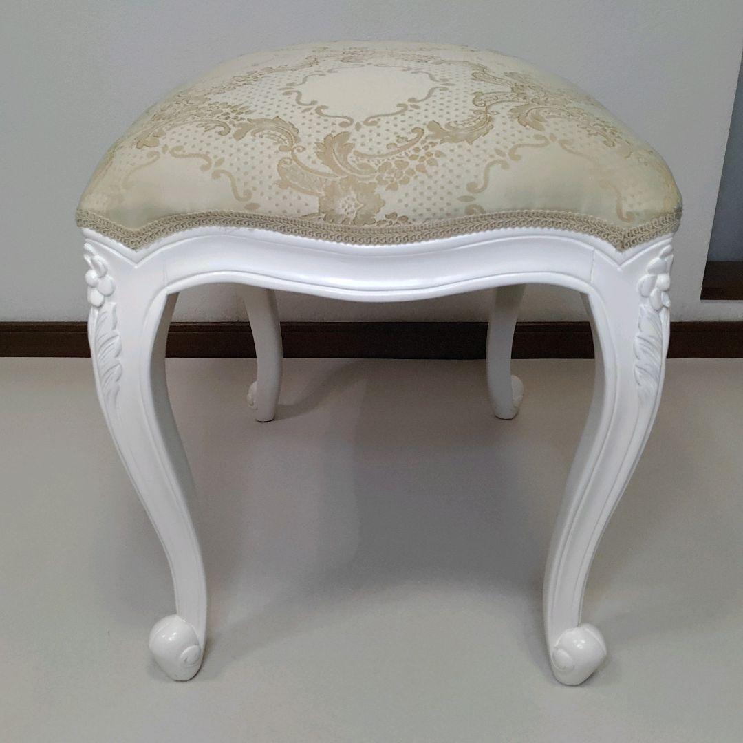 ホワイト 猫脚スツール ロココ調 アンティーク