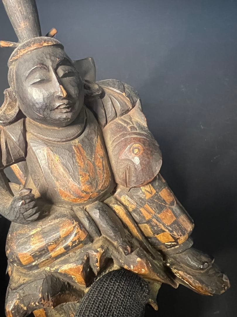 江戸後期〜明治初期 木彫 恵比寿像 ◎一木彫／古色自然／数寄者好み◎古美術庵々