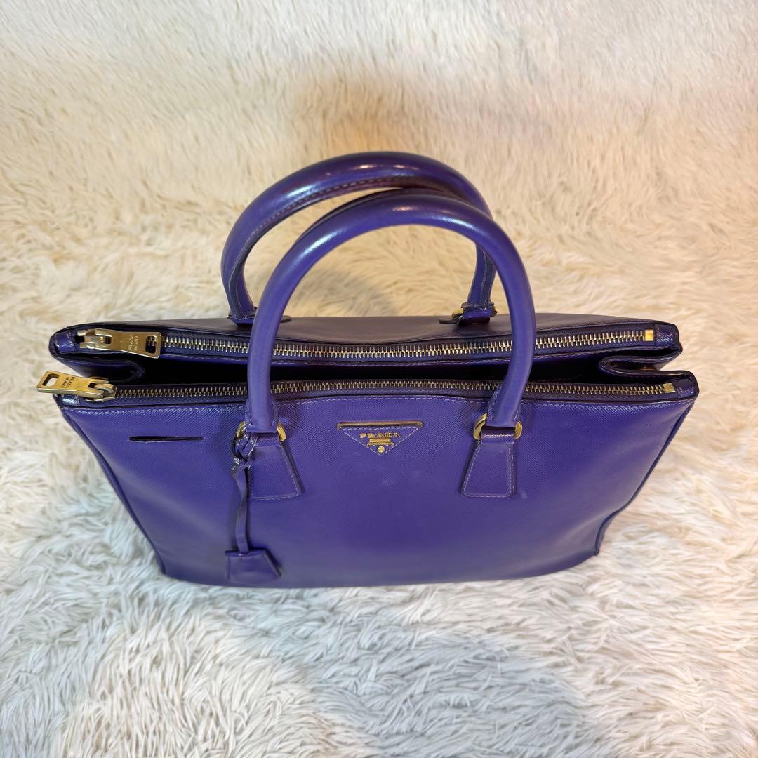 人気✨プラダ ハンドバッグ ガレリア サフィアーノ パープル 三角ロゴ レザー
