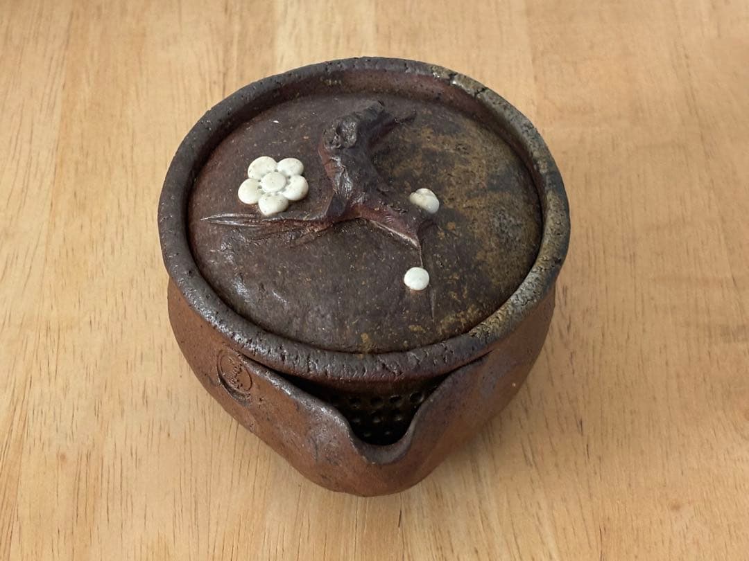 69.備前焼 宝瓶 登り窯 白梅 はくばい 梅 手びねり 急須