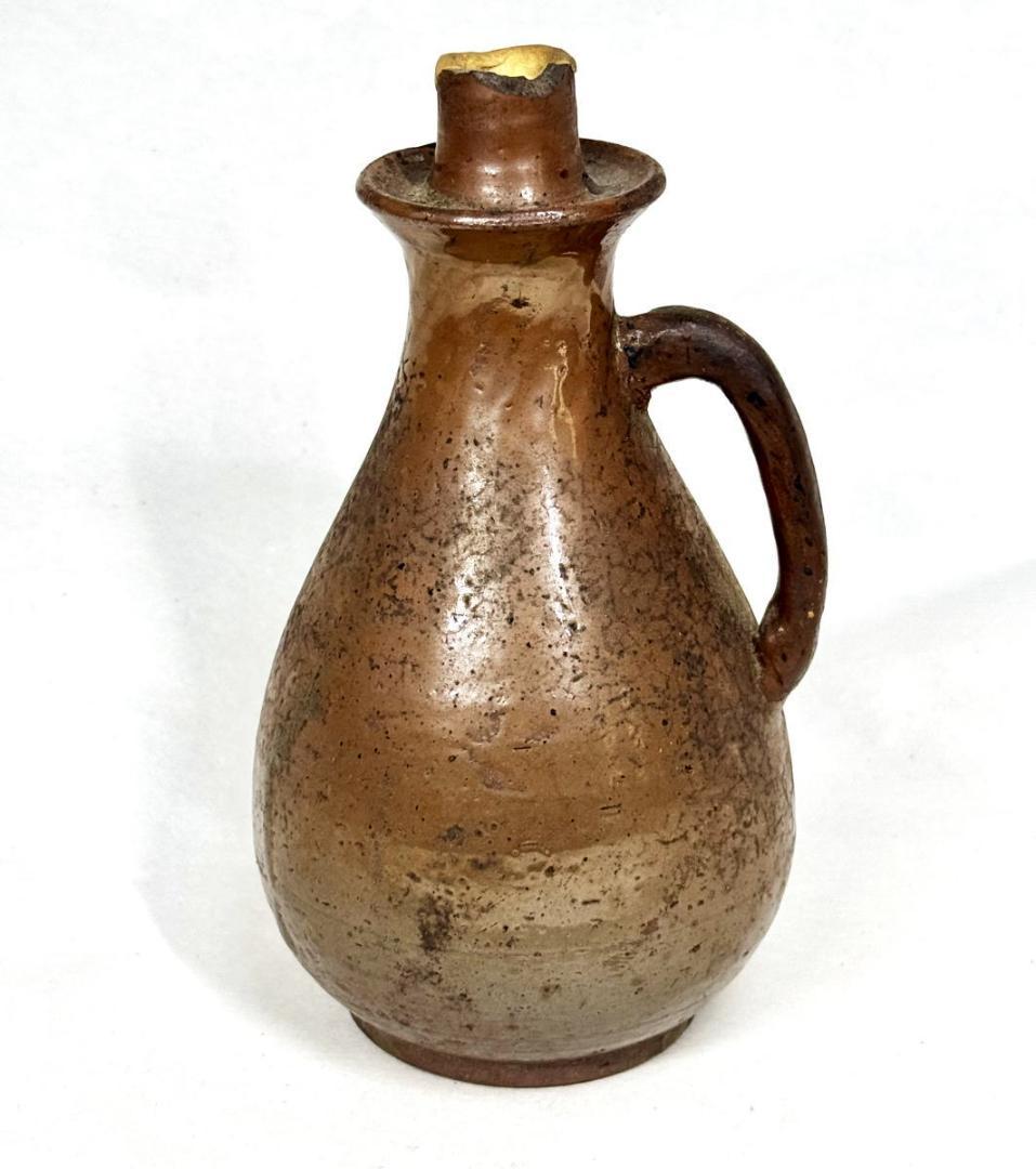 李朝 茶褐釉 手付灯火器油壺 伝世品焼物 古玩 骨董 朝鮮古美術 WWTT225