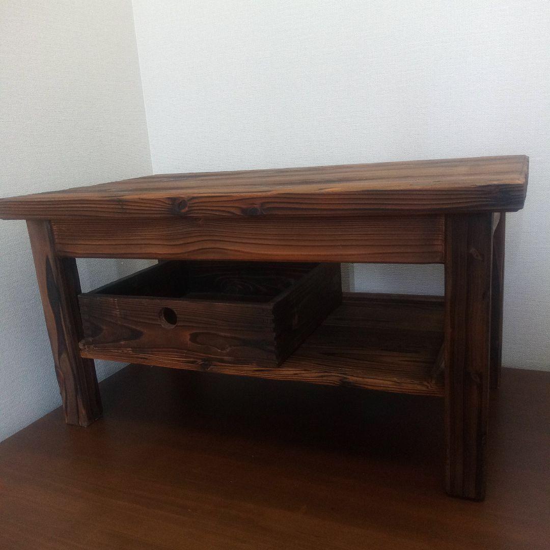 焼杉テーブル箱付き（ハンドメイド）