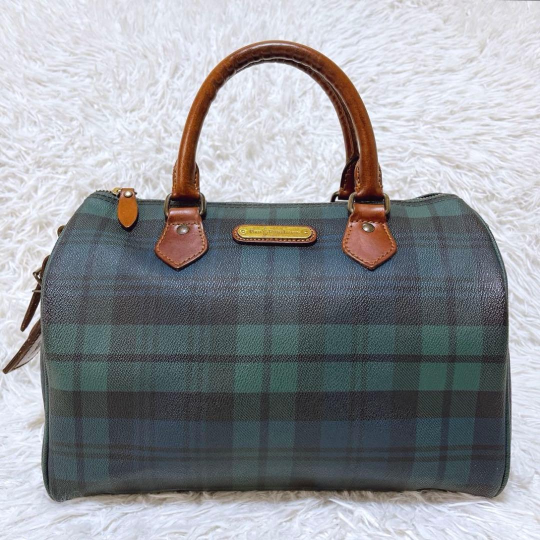 ポロラルフローレン ミニボストンバッグ ブラックチェック柄 ハンドバッグ