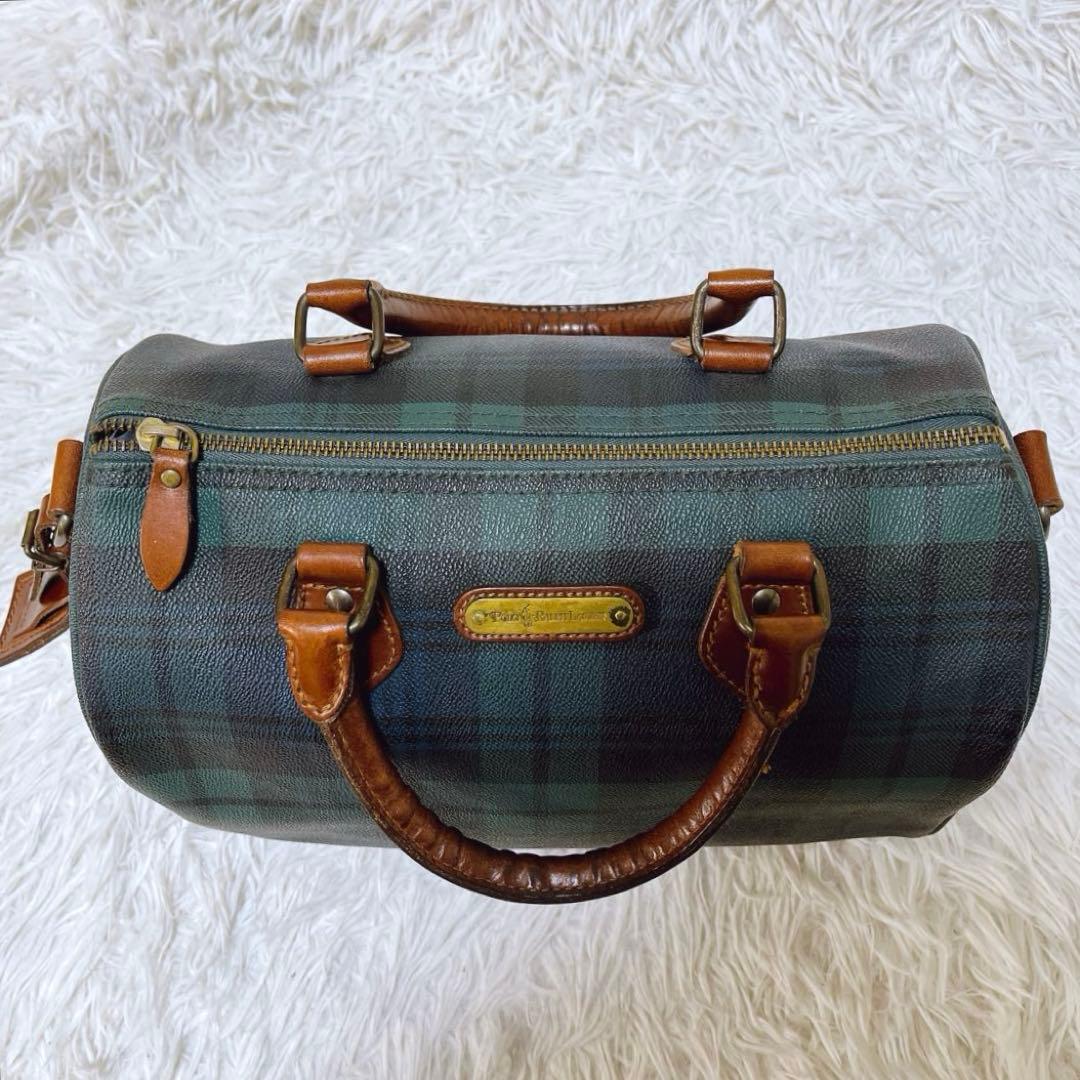 ポロラルフローレン ミニボストンバッグ ブラックチェック柄 ハンドバッグ