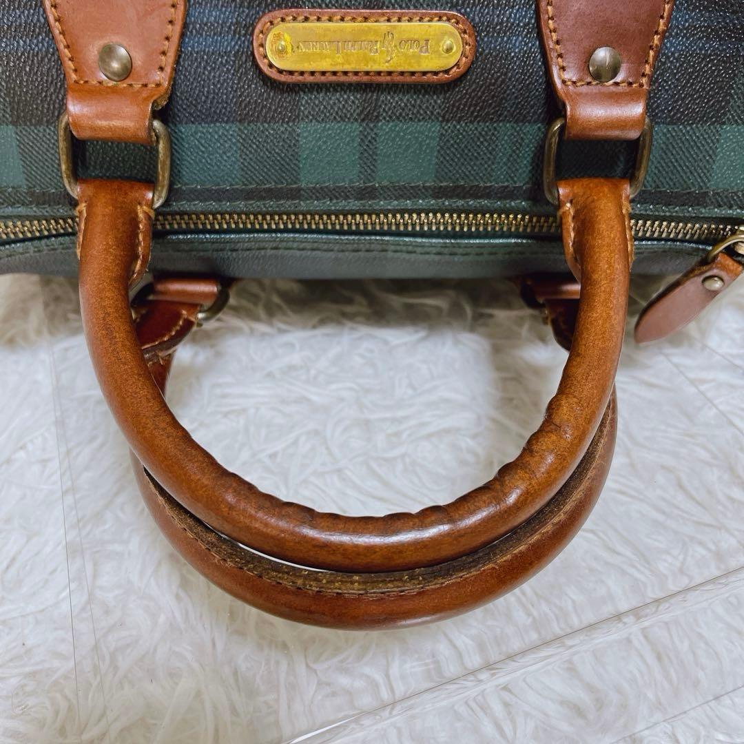 ポロラルフローレン ミニボストンバッグ ブラックチェック柄 ハンドバッグ