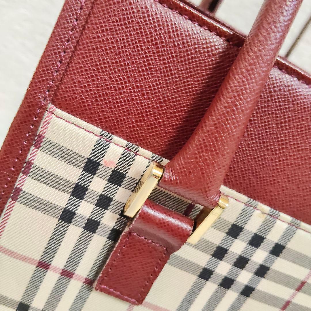 高級 バーバリー サフィアーノレザー ノバチェック ハンドバック