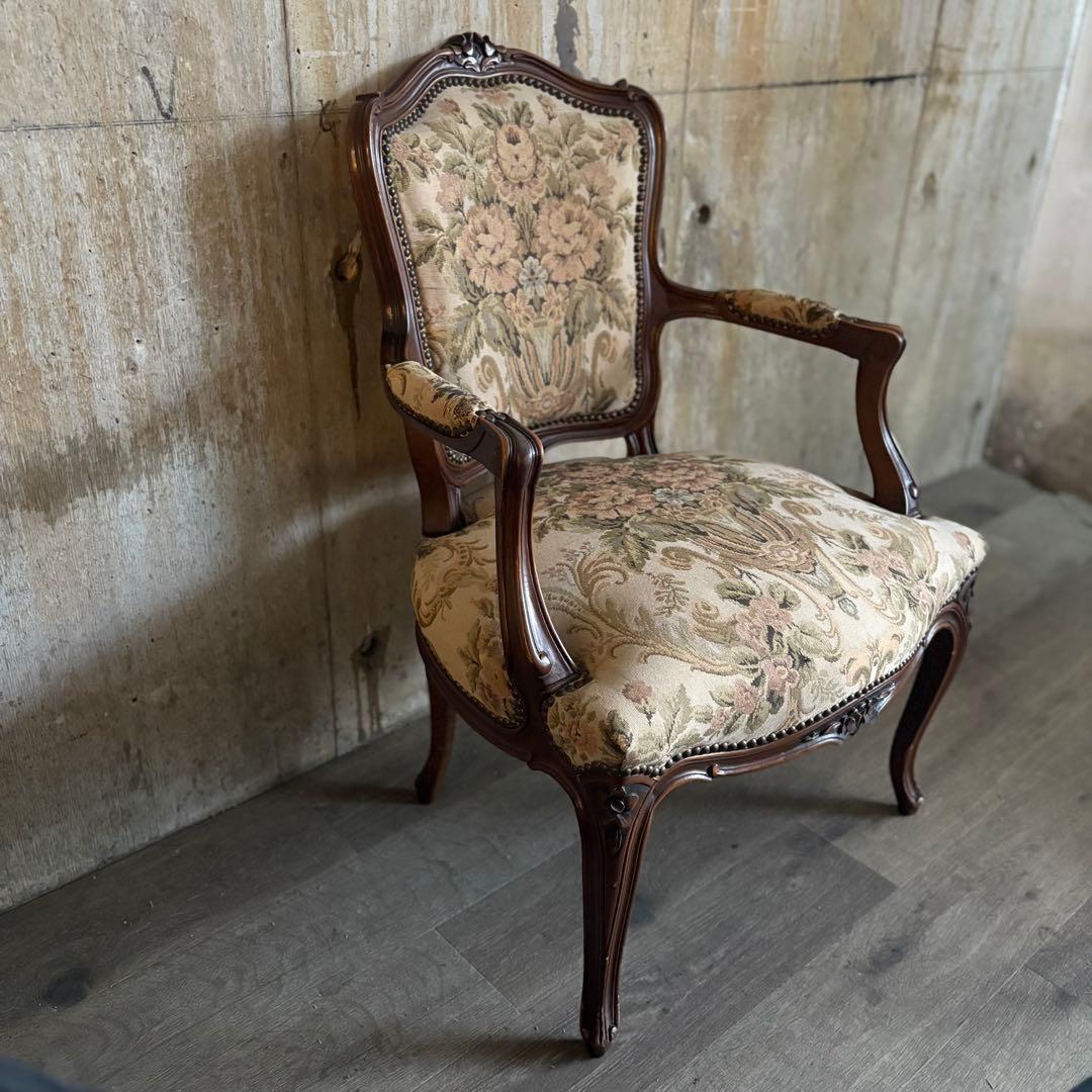 ゴブラン織　猫脚クラシック　アームチェア　ヴィンテージ