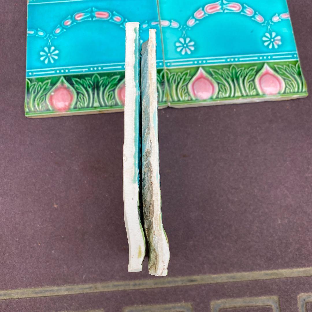 ハンドメイド日本製アンティークマジョリカタイル⑦Ａ４枚セット　プラナカンタイル