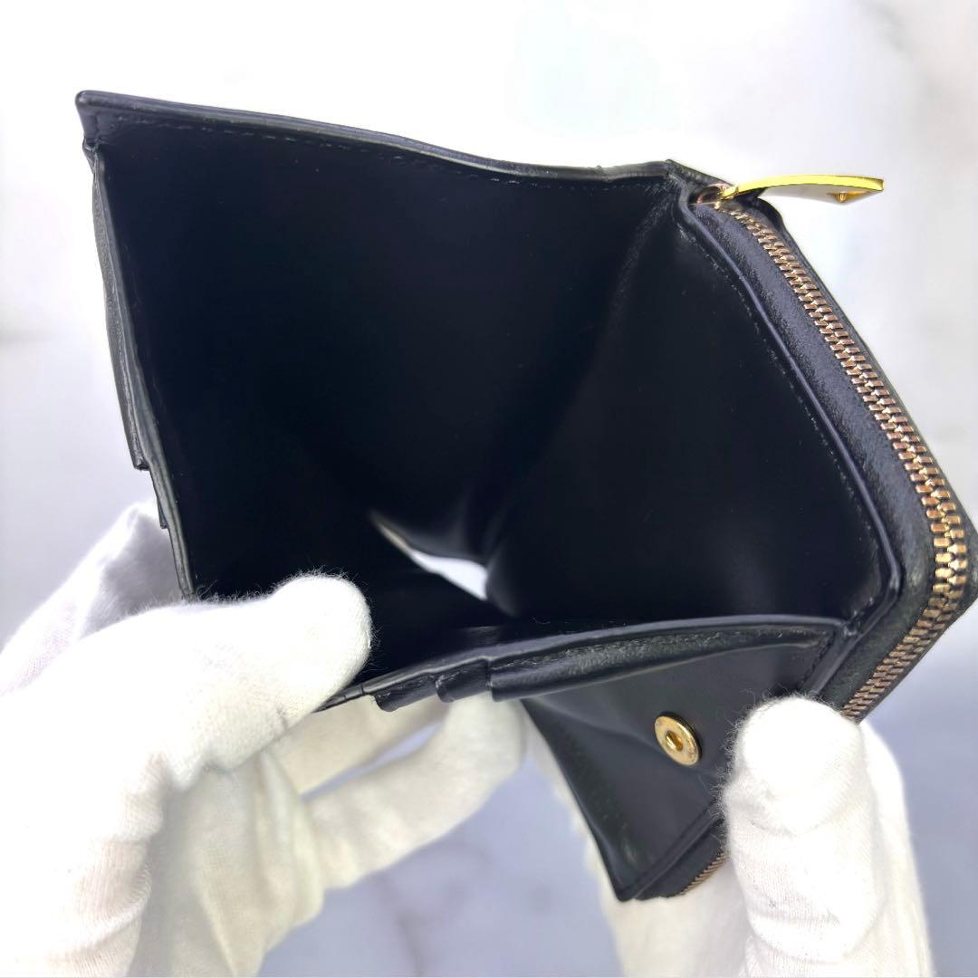 BOTTEGA VENETA スモール カセット 二つ折りファスナーウォレット黒