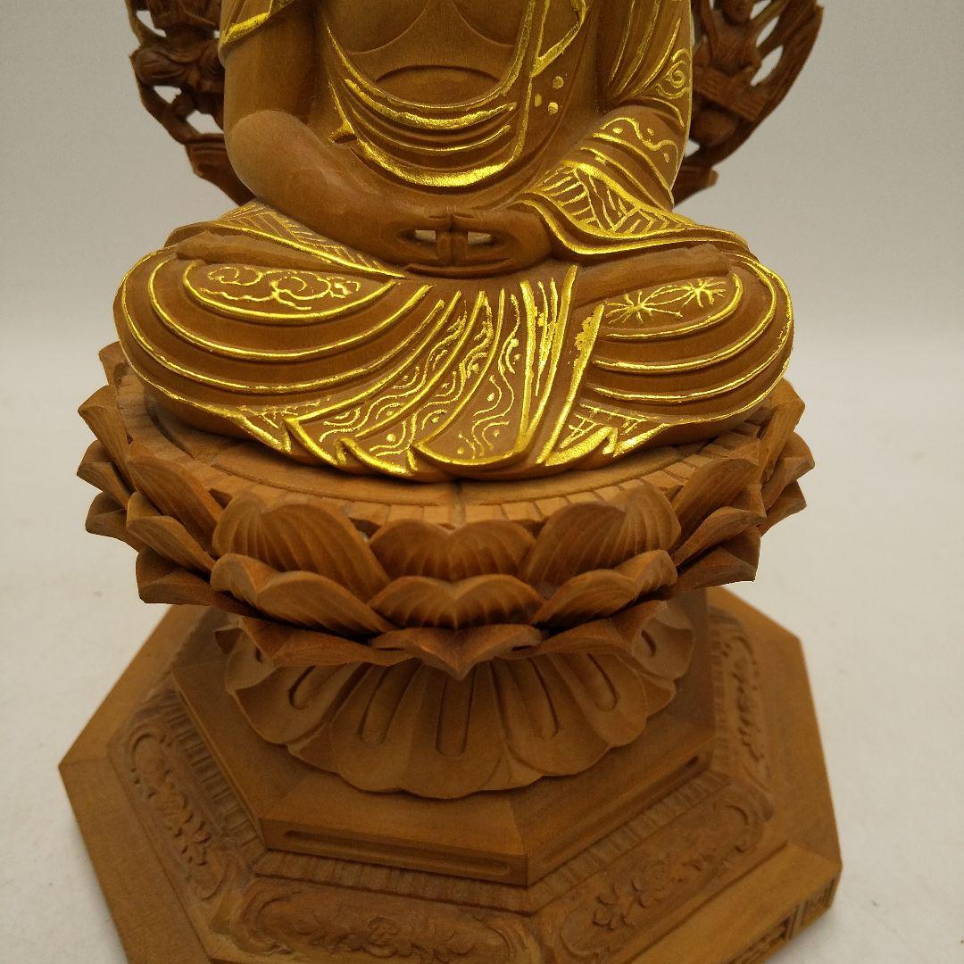木彫　釈迦如来座像　八角台座　置物　オブジェ　アンティーク　美術品