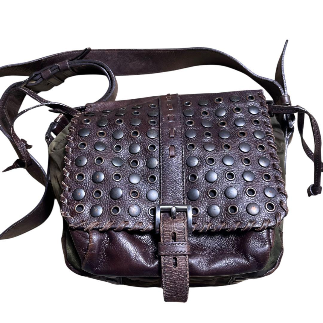 希少　archive PRADA スタッズ　ナイロン　レザー　ショルダーバッグ